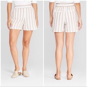 NWT! Striped High-Rise Linen Shorts